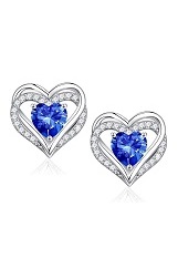 dazzling silver heart Sapphire birthstone baby earrings